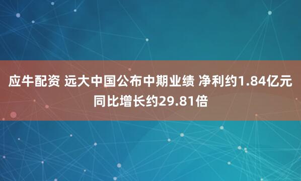 应牛配资 远大中国公布中期业绩 净利约1.84亿元同比增长约29.81倍